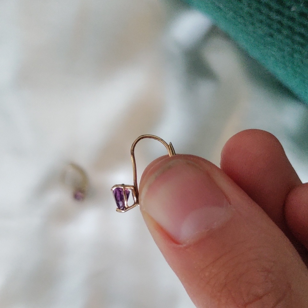 10k Gold and Amethyst Birthstone Earrings - Picture 5 of 6